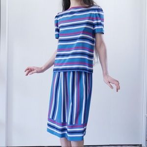 Vintage 80s Sasson Striped 2-Piece Shirt and Skirt Set